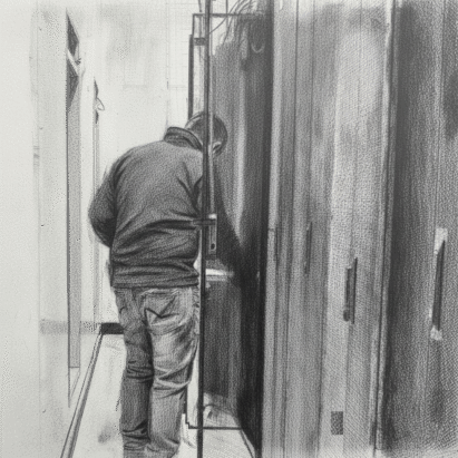 Illustrasjon av en tekniker som setter opp servere i et datasenter i Oslo – en del av infrastrukturen bak ServeTheWorlds neste generasjons Windows VPS-plattform.